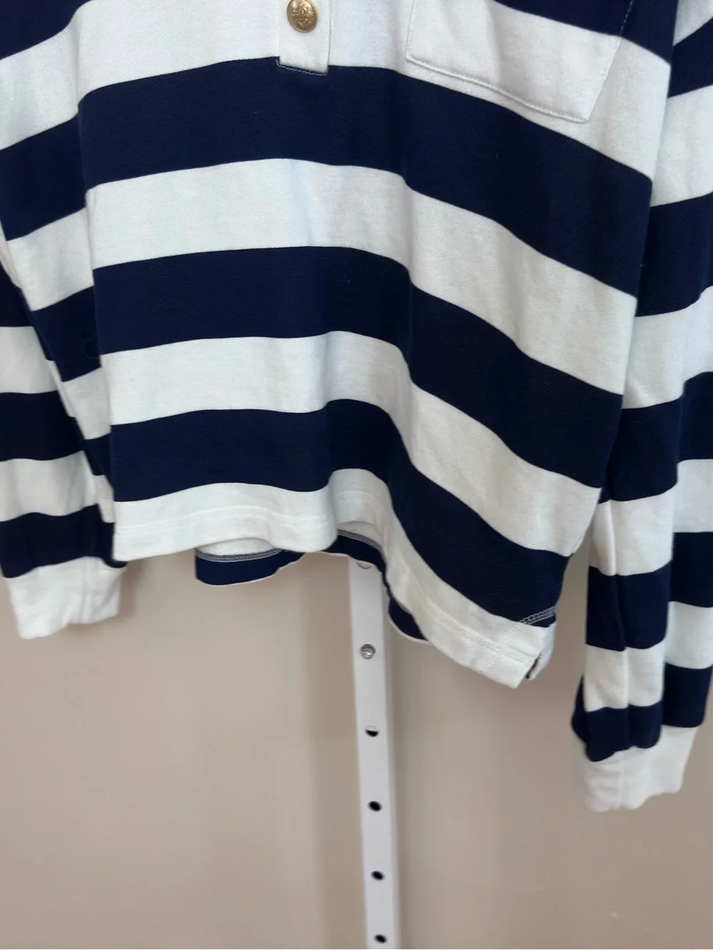 J.Crew Medium University Terry Striped Hoodie Navy White Nautical Coastal